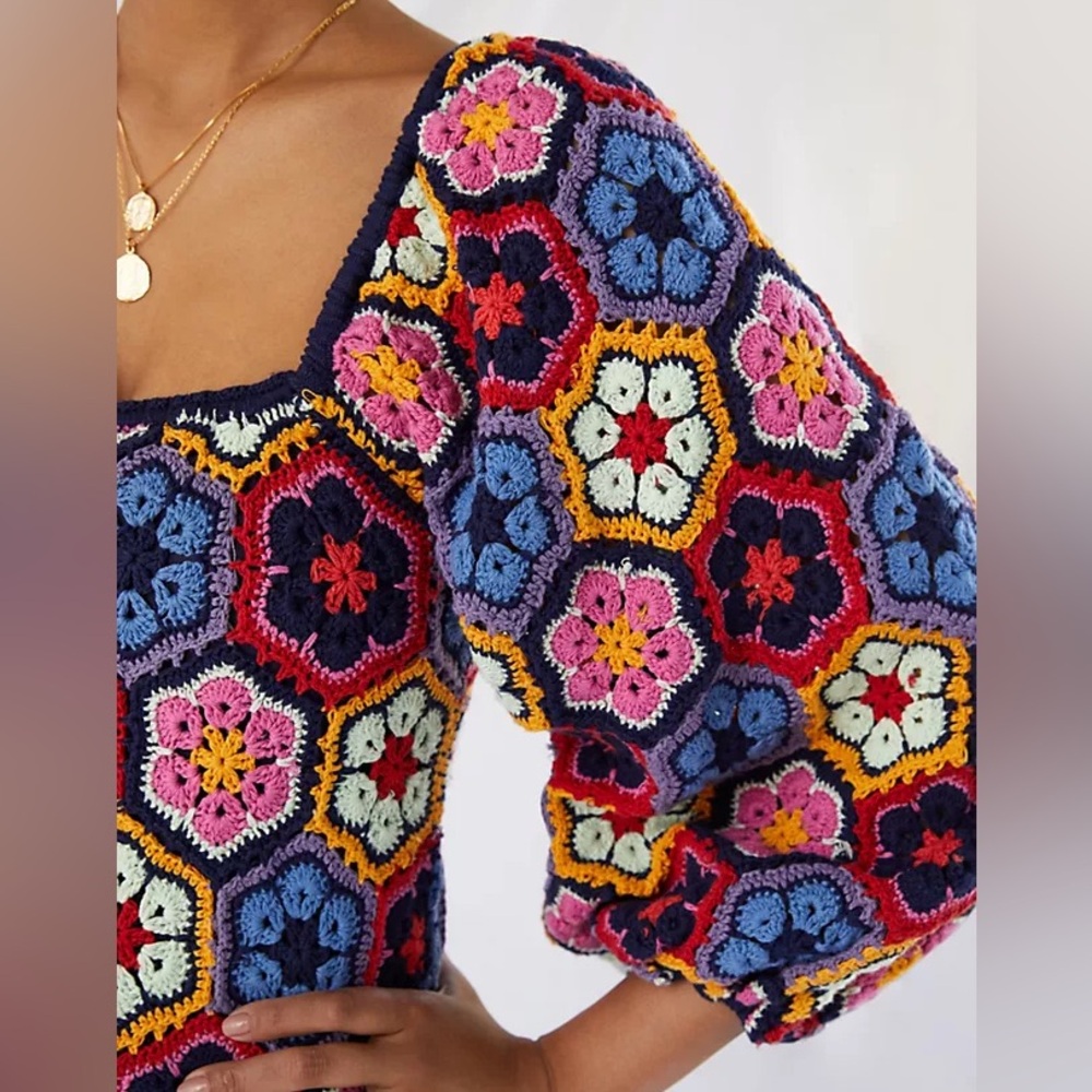 Anthropologie Farm Rio Crochet Floral Mini Dress - Picture 5 of 5